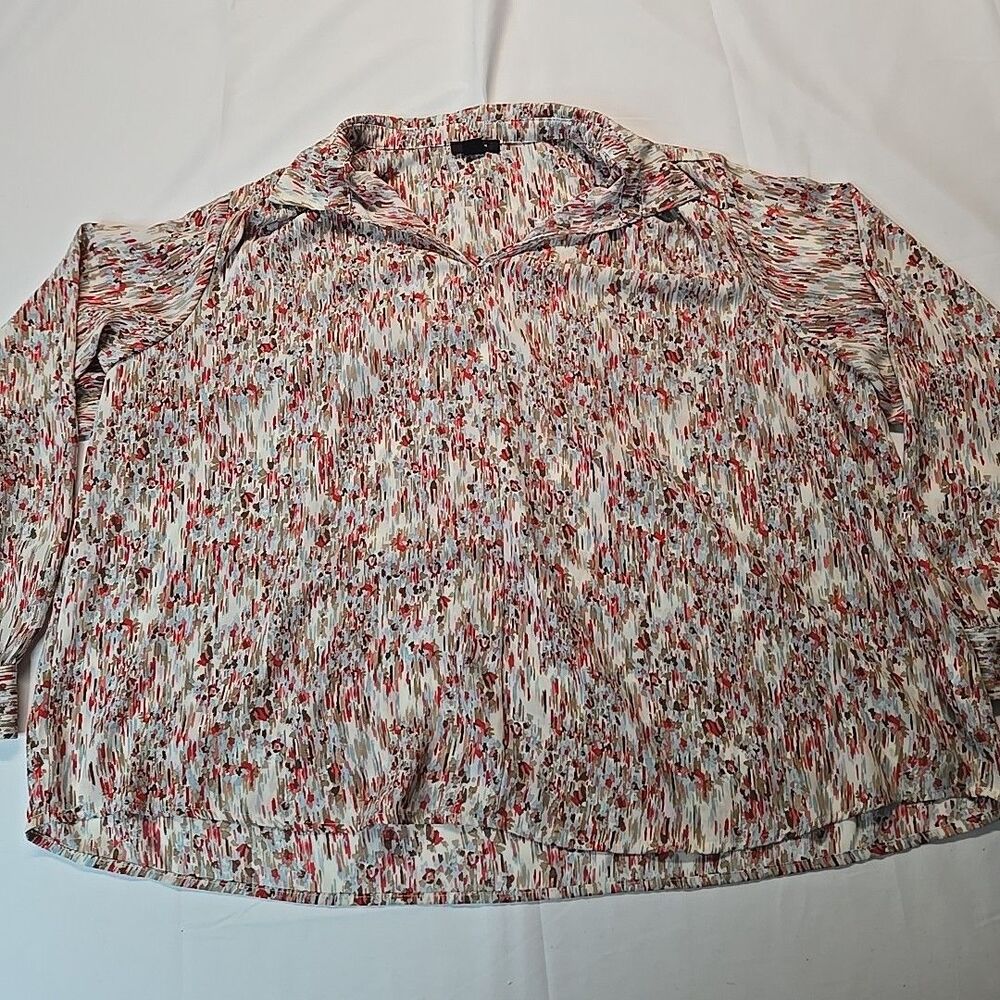 Halogen Blouse Womens Colorful Top 1X Plus Size Brush Stroke Print Avant-Garde